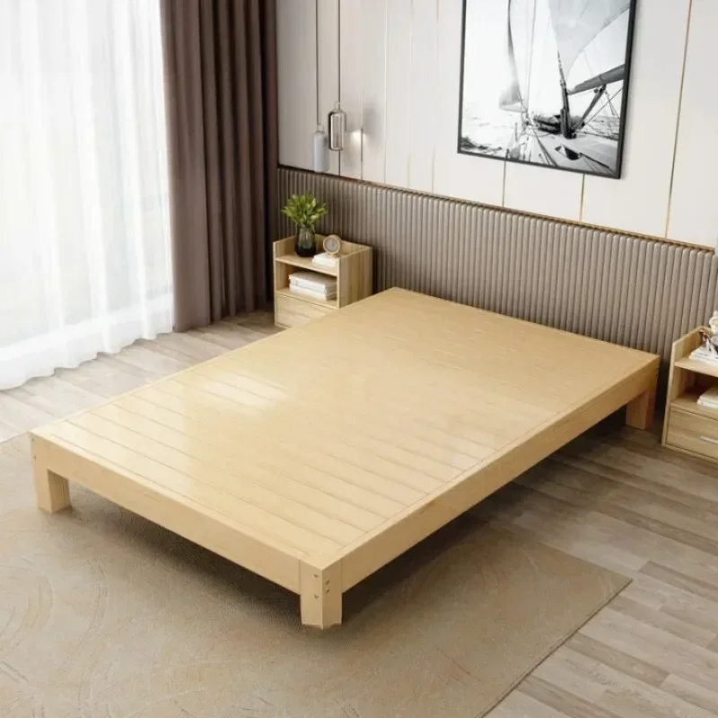 No bedside frame double bed solid wood bed