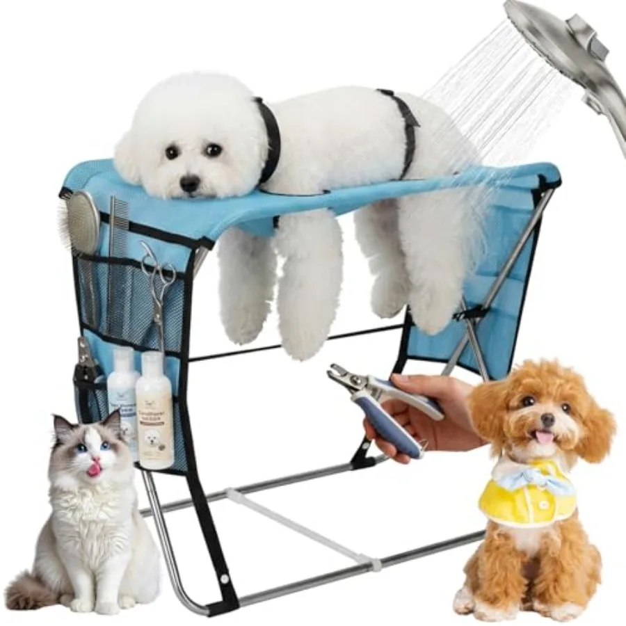 

Foldable Dog Grooming Hammock for Small Dogs Cats - Stainless Steel Frame, Gray, Sturdy Gentle Joint Support for Nail Trimming,
