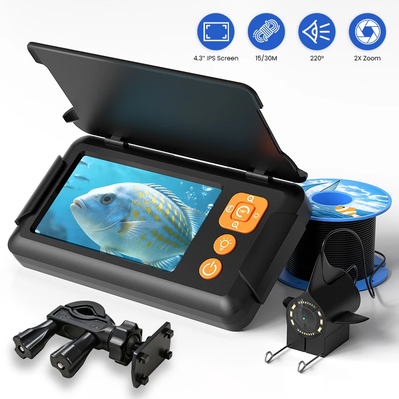 Fishing Camera 4.3’’ LCD Screen Underwater Fish Finder with Night Vision Waterproof Fisherman Camera For Ice/Sea/River Fishing