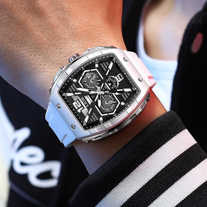 LIGE Square Man Watch Brand Luxury Fashion Silicone Strap Waterproof Quartz Watches for Men Calendar Luminoius Casual Wristwatch