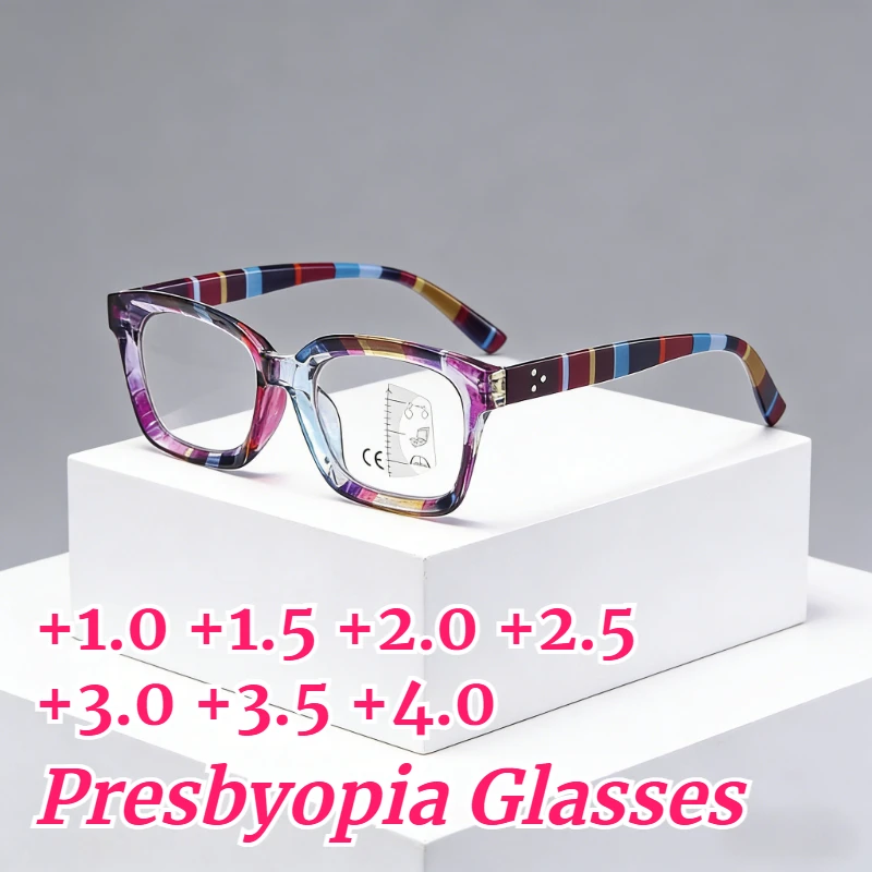 

New Striped Frame Multifocal Anti-Blue Light Presbyopia Glasses High-Definition Reading Eyewear Unisex Diopter +1.0 To +4.0