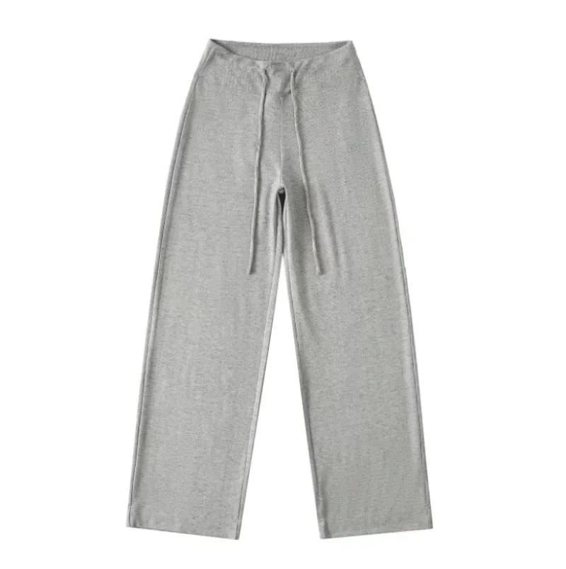 Spring New Women's American Sweatants Retro Solid Color Lazy Style Relaxation Wide Leg Pants High Waist Drawstring Floor Pants
