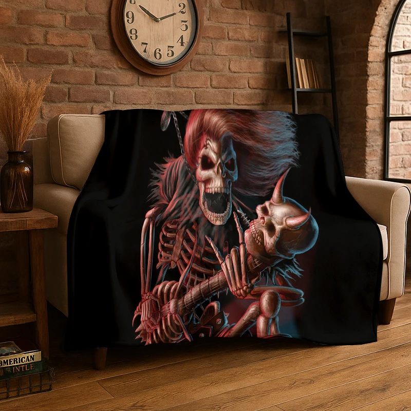 3D I-Iron Maiden Metal Band Flannel Blanket Soft Warm Throw Blanket for Bedroom Living Room Bed Travel Camping Picnic Gift