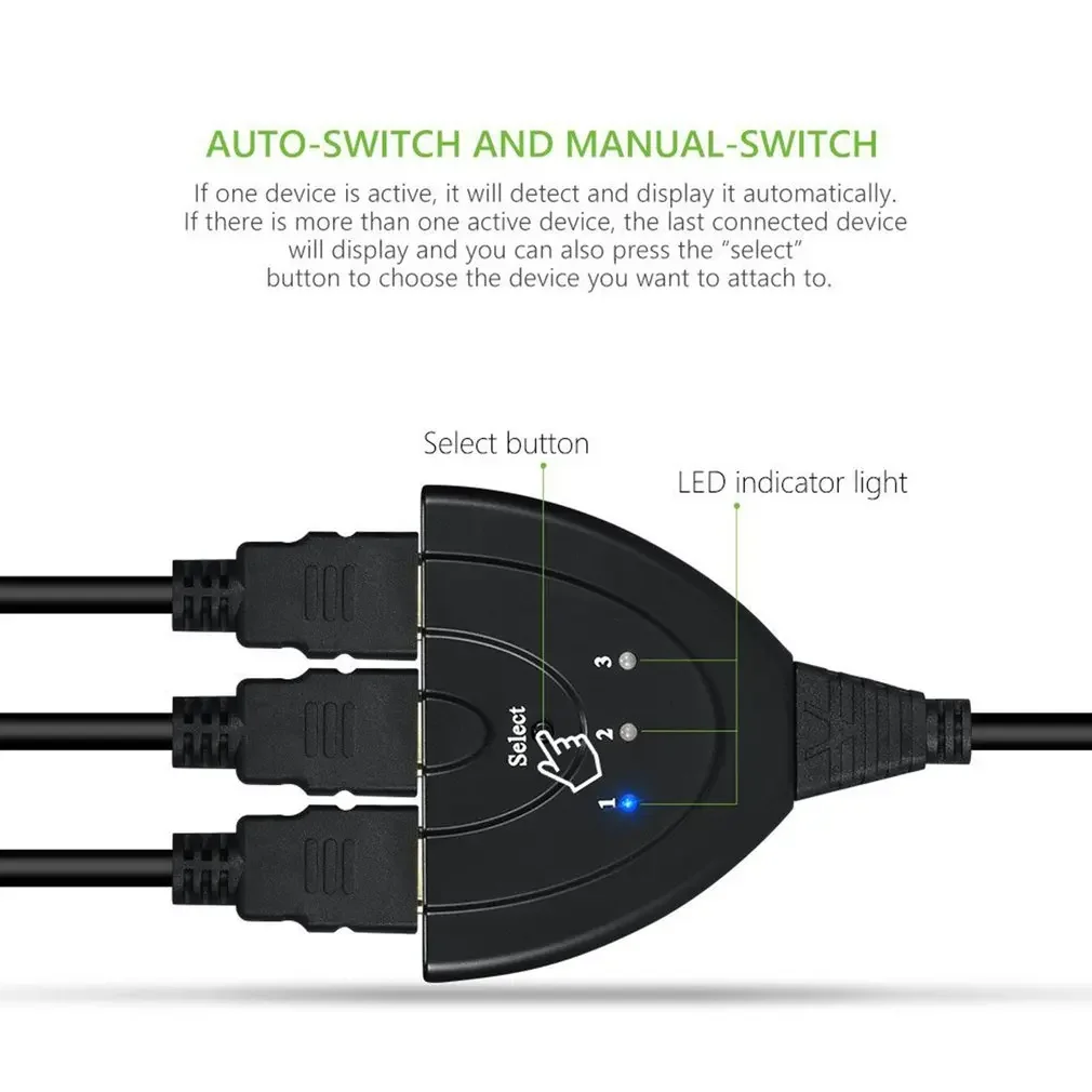 Interruptor compatible con HDMI, 3 puertos de entrada y 1 salida compatible con HDMI, Full HD 1080P, pantalla de imagen 3D para múltiples medios