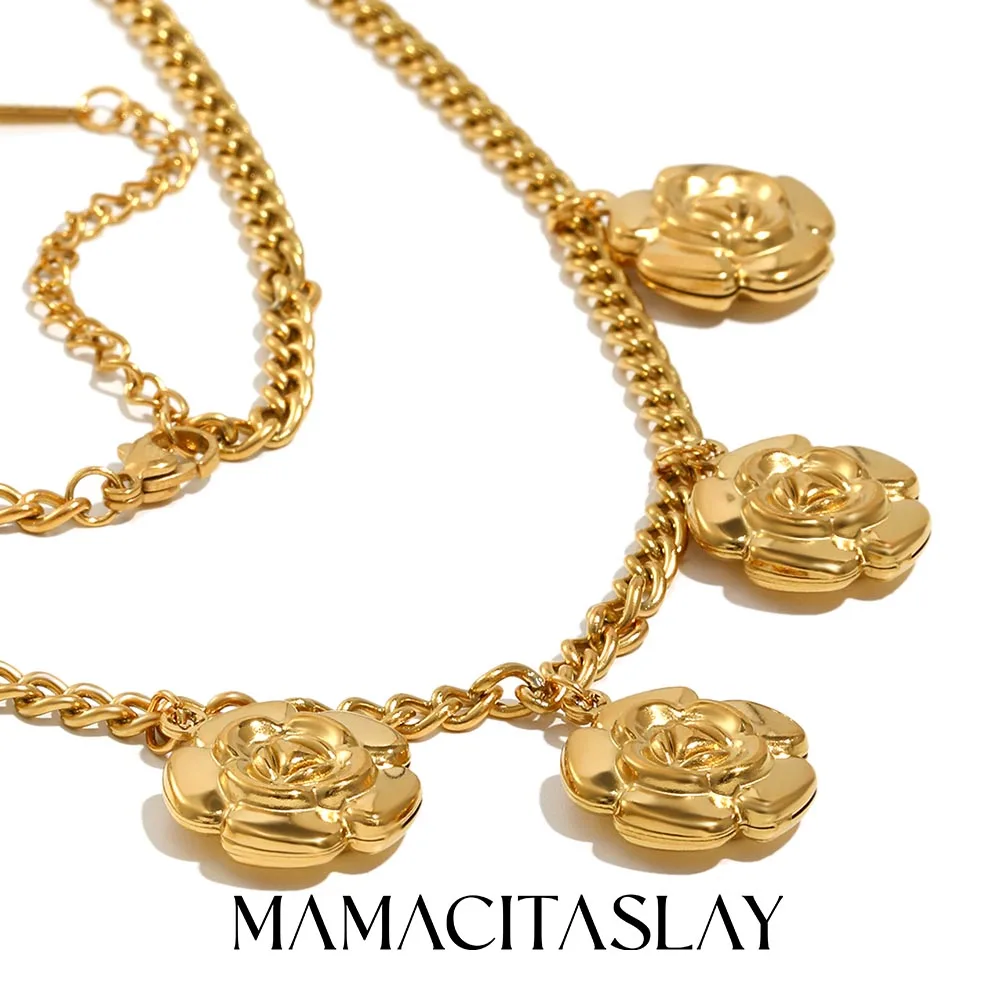 MamacitaSlay Halskette mit Anhänger aus 316L-Edelstahl mit mehreren Blumen, 18 Karat vergoldet, wasserdichter Halsschmuck, elegante Damen-Halskette