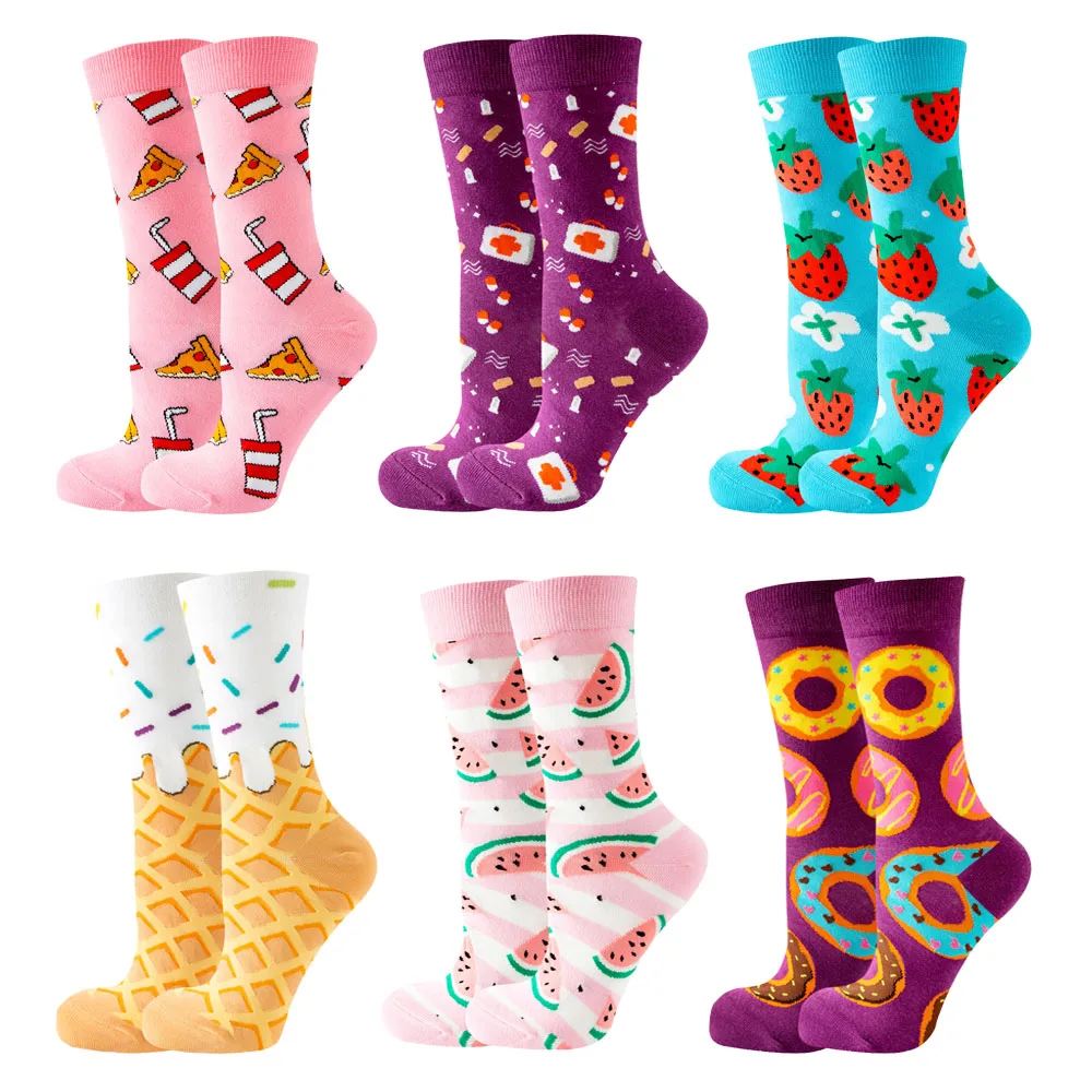 6 Pairs New Fashion Happy Women Cute Casual Socks harajuku Lovely Donut cake ice cream cotton funny Socks