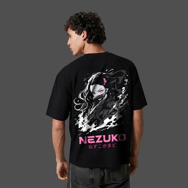 Demon slayer anime nezuko kamado camiseta preta de grandes dimensões masculina e feminina respirável de alta qualidade y2k manga curta verão