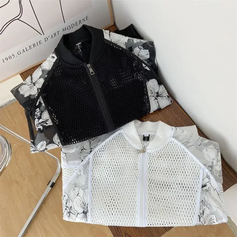 Sunscreen Skin Coats Sport Baseball Jersey Unisex Mesh Patchwork Flower Jacket Summer Men\'s White Hollowed Out Plus Size Outfit