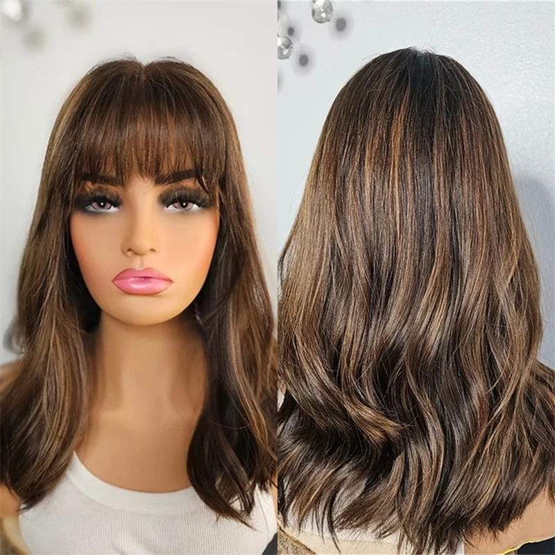 

Высокое качество Ombre Коричневый блондин Синтетический парик фронта шнурка Короткая волна Боб с челкой Натуральный объемный парик для женщин Ежедневная вечеринка