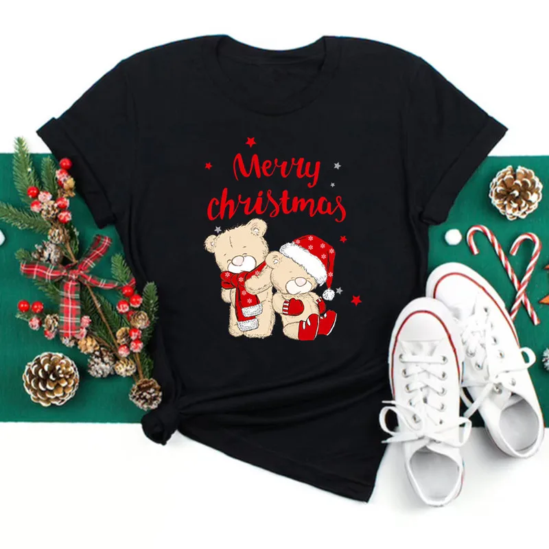 Buon Natale Cartoon Bear Abbigliamento donna Y2k Abbigliamento Magliette grafiche per donna Abiti gotici