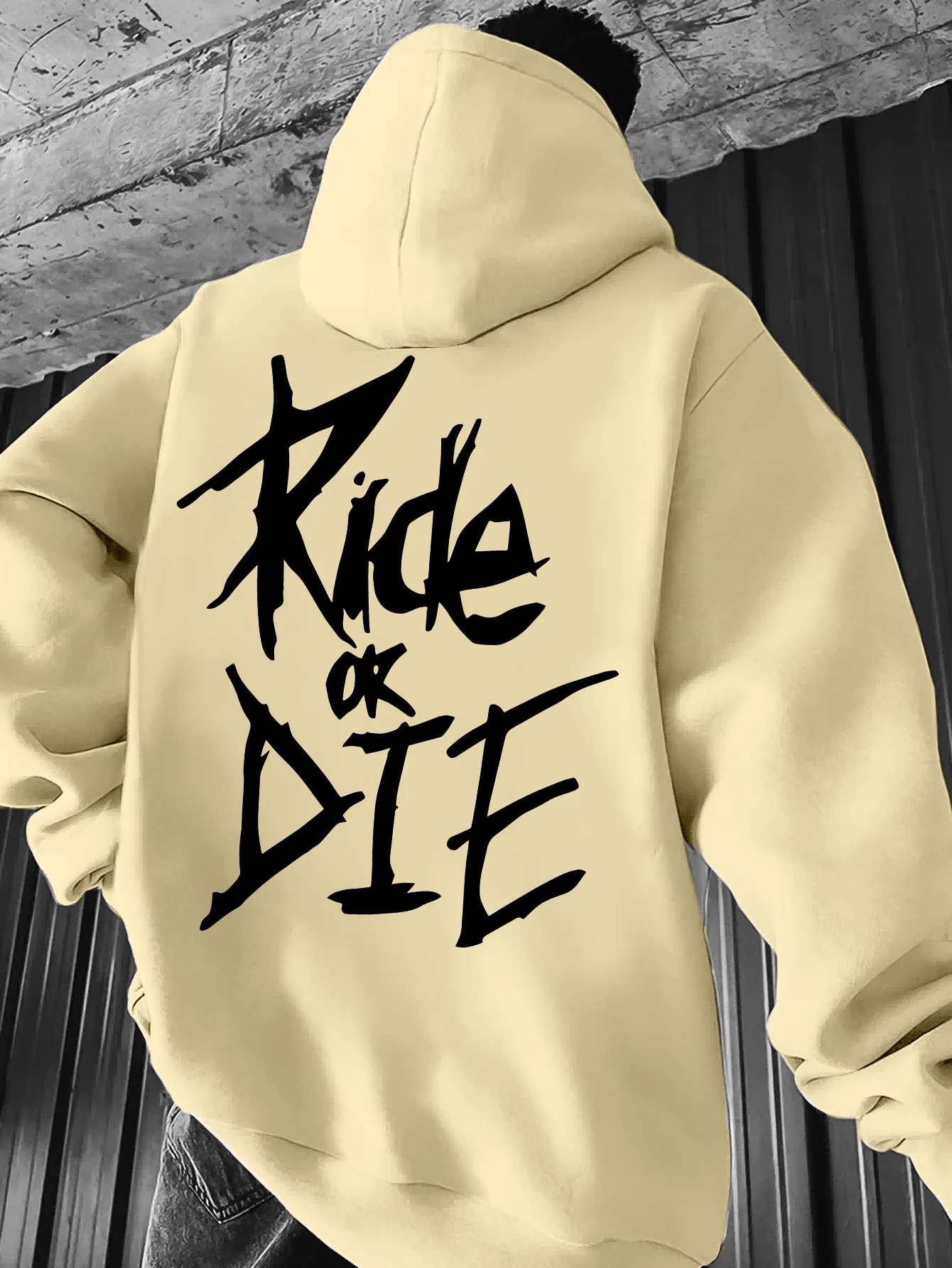 Zwarte katoenen hoodie met witte rit of sterven op de rug Printontwerp Casual pullover-streetwear sweatshirt met lange mouwen voor volwassenen
