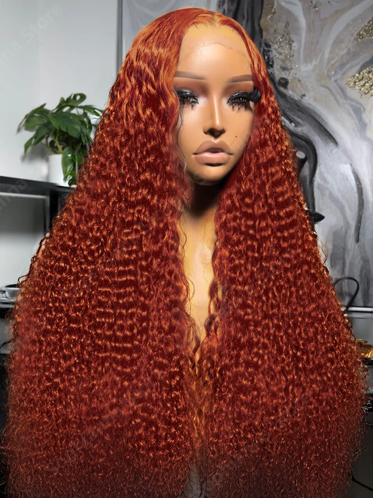 200 Density 350 Ginger Deep Wave 30 32 40 Inch 13x4 Lace Front Wig Orange Curly 13x6 Human Hair Lace Frontal Wigs Water Wave HD