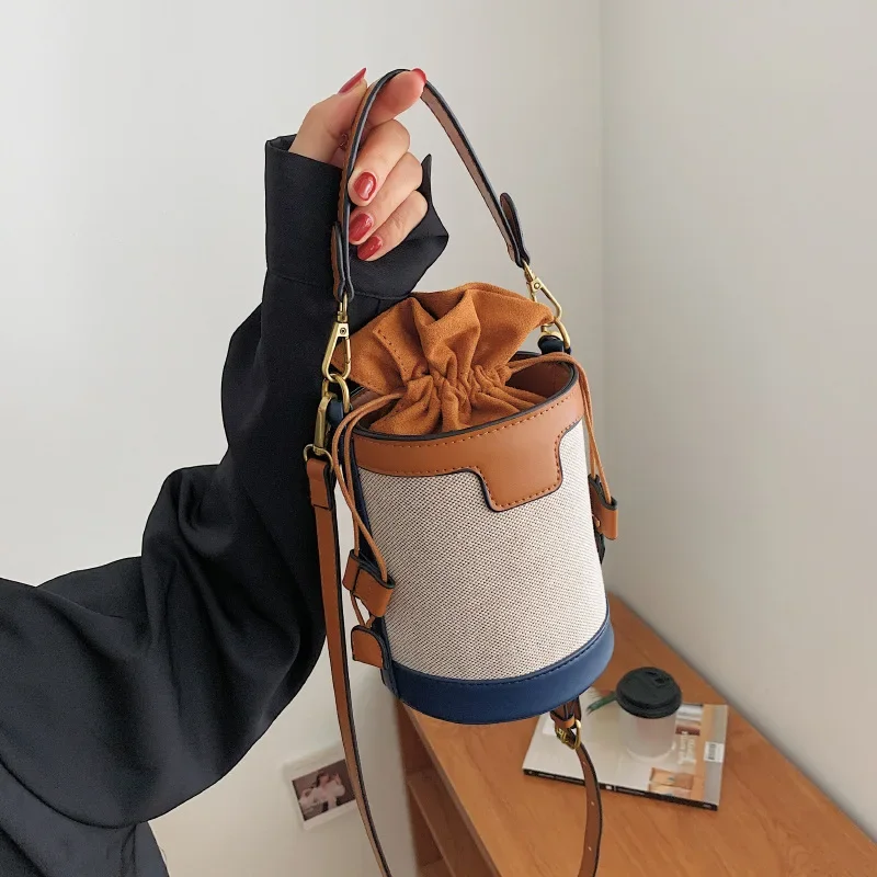 Patchwork Drawstring Bucket Bag for Women\'s Crossbody Bags Handbag small female Shoulder Messenger Bag Casual ladies totes bolsa