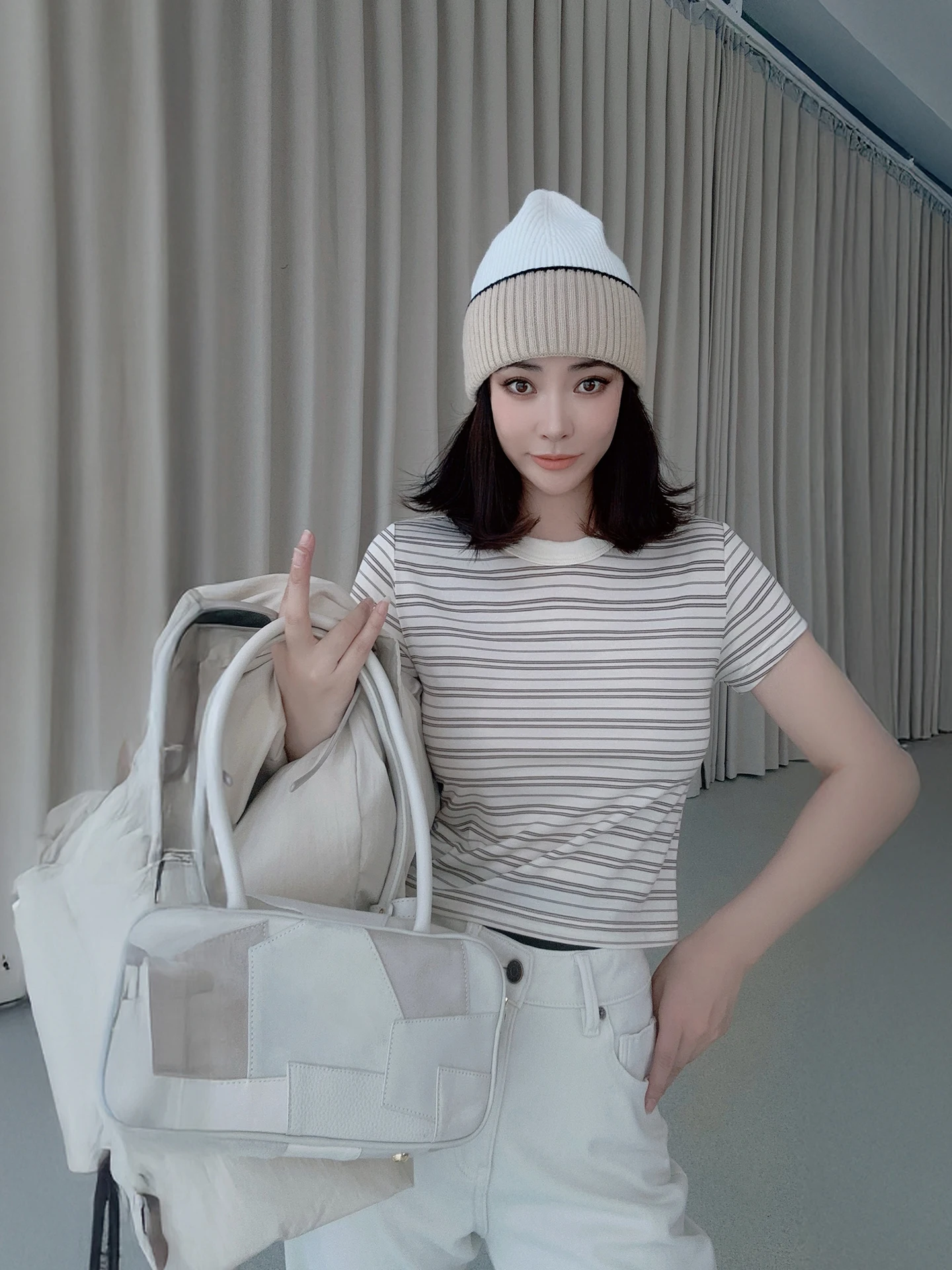 

Женский повседневный универсальный топ Disimman Ling с круглым вырезом, приталенный, в полоску, персикового цвета