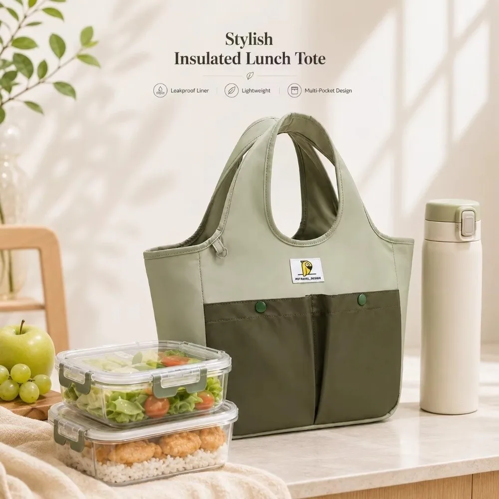 Waterproof Insulated Lunch Bag Multi Pockets Portable Thermal Food Tote Bag Large Capacity Durable Zipper Portable Food Bag
