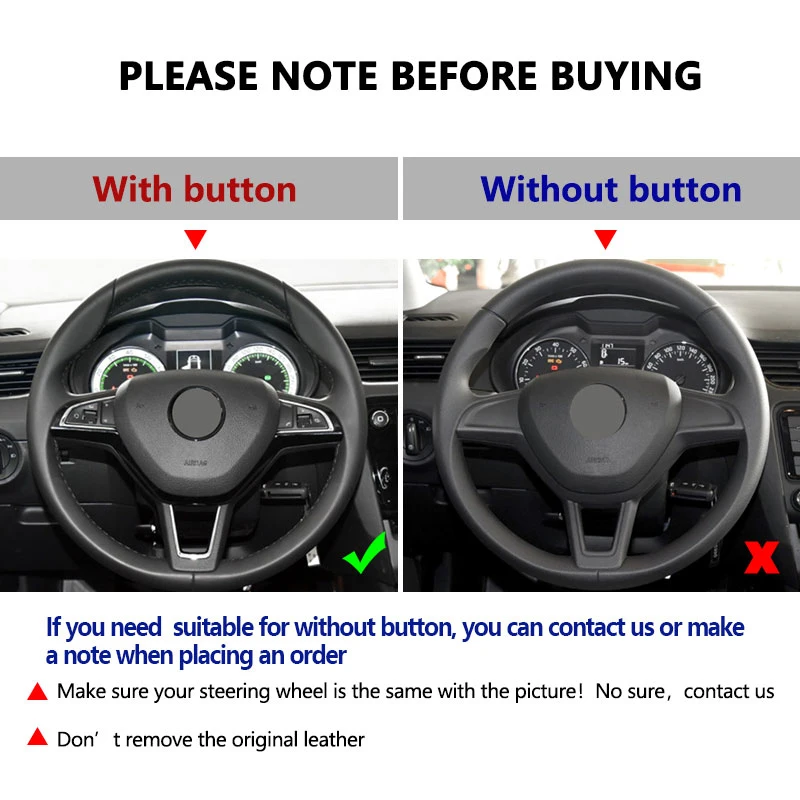 Auto-Lenkradbezug für Skoda Octavia Superb Fabia Citigo Roomster 2013–2019, Rapid Karoq Kodiaq, schwarzes perforiertes Leder – Detail 1