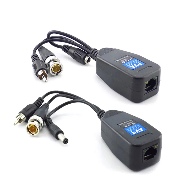 1 Pairs BNC Video Power Balun Audio Connector 75ohm Converter Passive Transceiver for CCTV Security Camera System W28