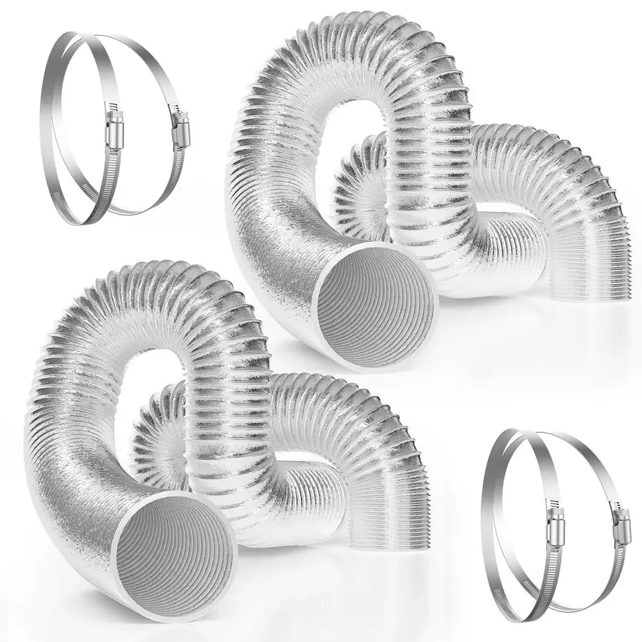 

Комплект из 2 штук: гибкий алюминиевый воздуховод 4 дюйма, 25 футов, для сушилок, гибкий вентиляционный шланг для систем ОВКВ с четырьмя 4-дюймовыми элементами из нержавеющей стали