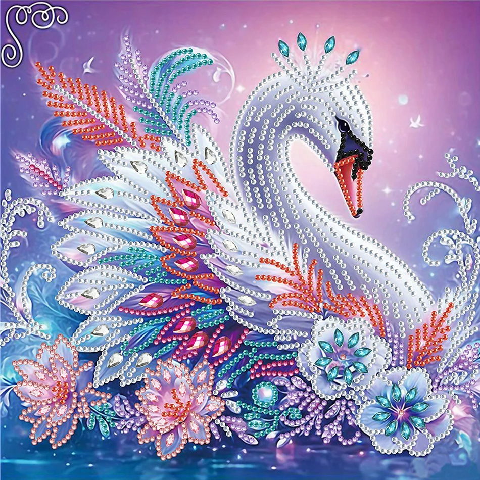 

CHENISTORY DIY Pink Swan 5D Special Shape Diamond Art Kits for Beginners, Diamond Painting Mosaic Handicraft Home Decor