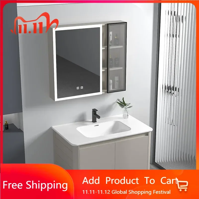 

Aesthetic Aluminum Alloy Bathroom Sink Cabinet Ceramic Integrated WashBasin Bathroom Vanity Organizer Service Home Furniture
