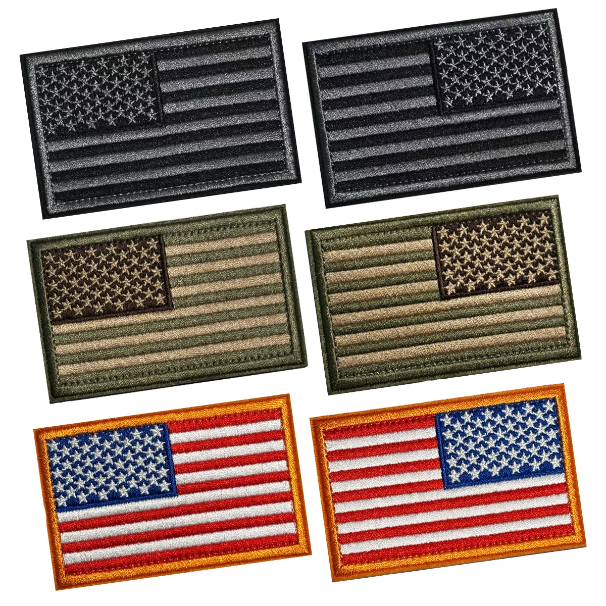 6 szt. Naszywek z flagą amerykańską USA, zwykłe i odwrócone, z haczykiem i pętelką do plecaków, czapek, kurtek, 3x2 cale