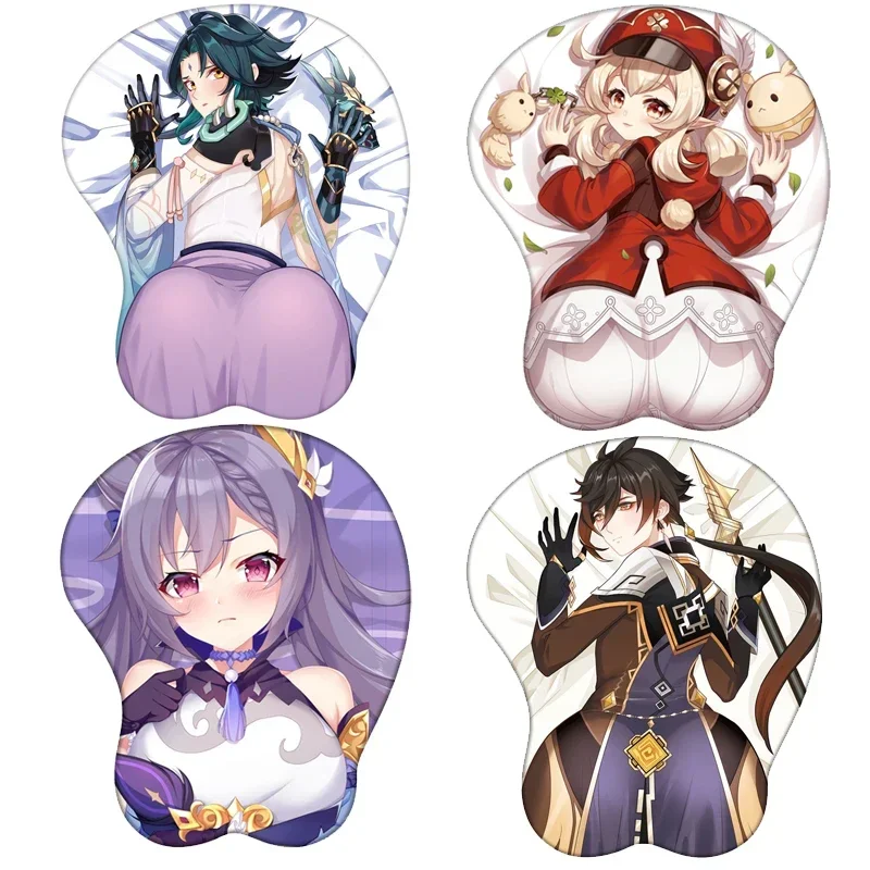 ثلاثية الأبعاد Genshin تأثير الكمبيوتر ستيريو ماوس الوسادة مع الحرس سيليكون المعصم وسادة الألعاب ماوس حصيرة Klee Zhongli Diluc MN1