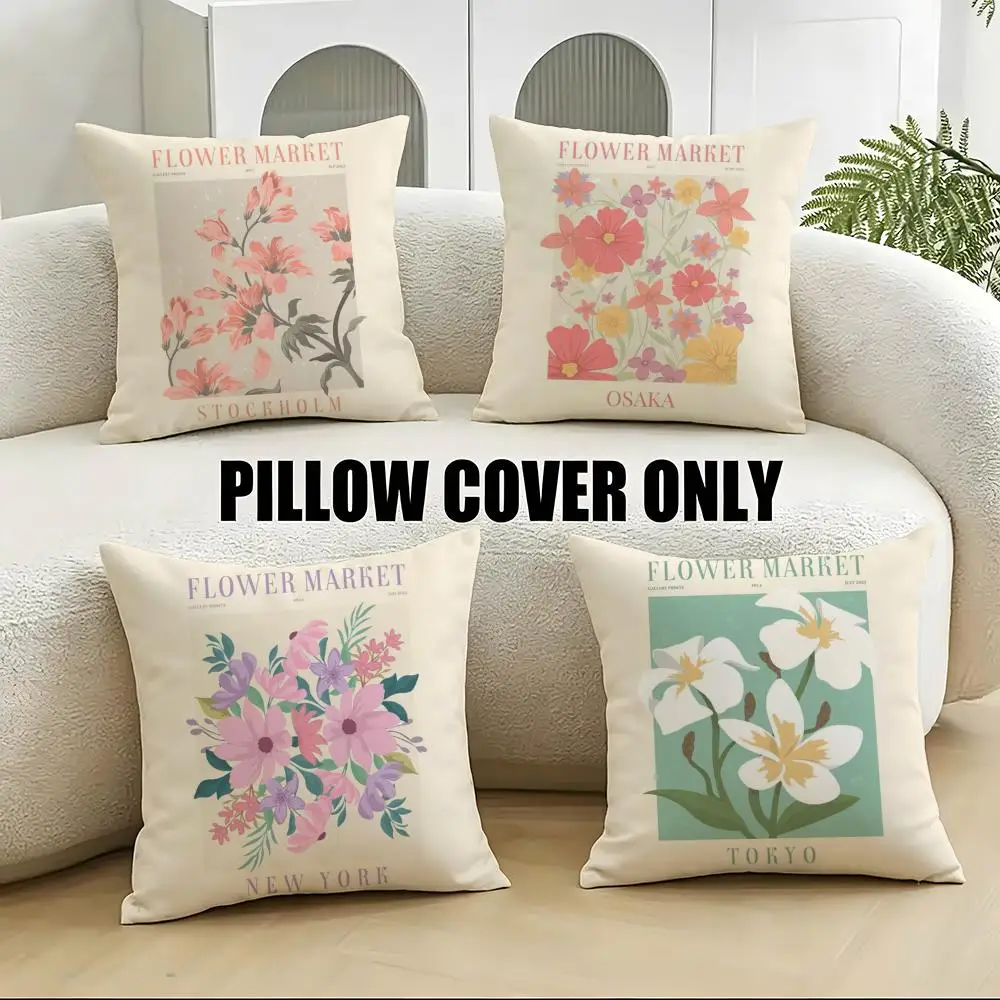 Pattern-Flower MarketS Cushion Cover 4Pcs Soft Plush Throw Pillow Covers 40x40 45x45 for Sofa Bedroom