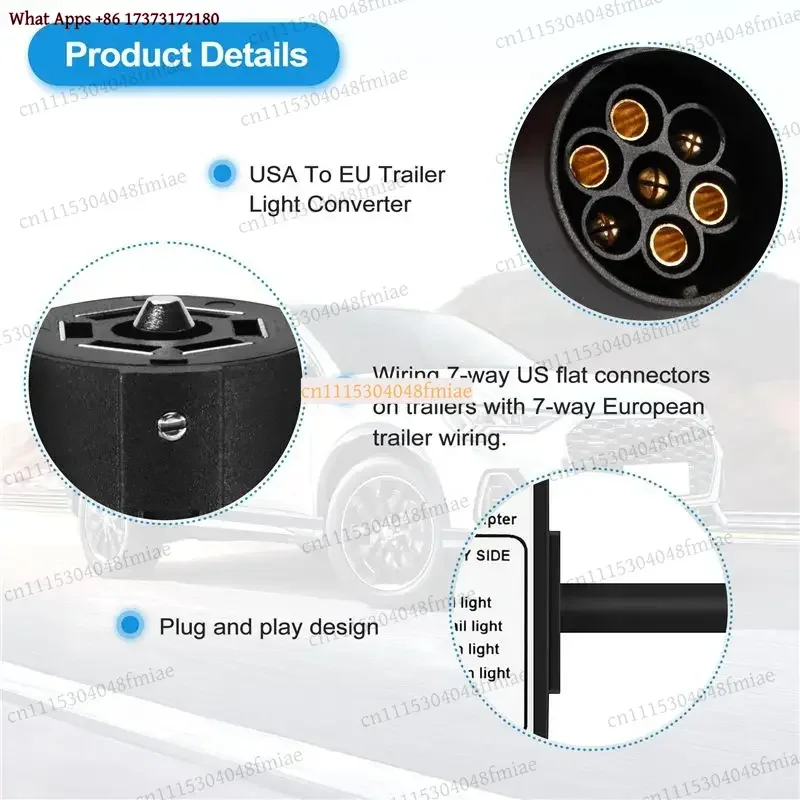 Trailer Light Converter USA To EU 7-Way Blade Socket To 7-Pin Round Plug Adapter Wiring Harness Electrical Accessories