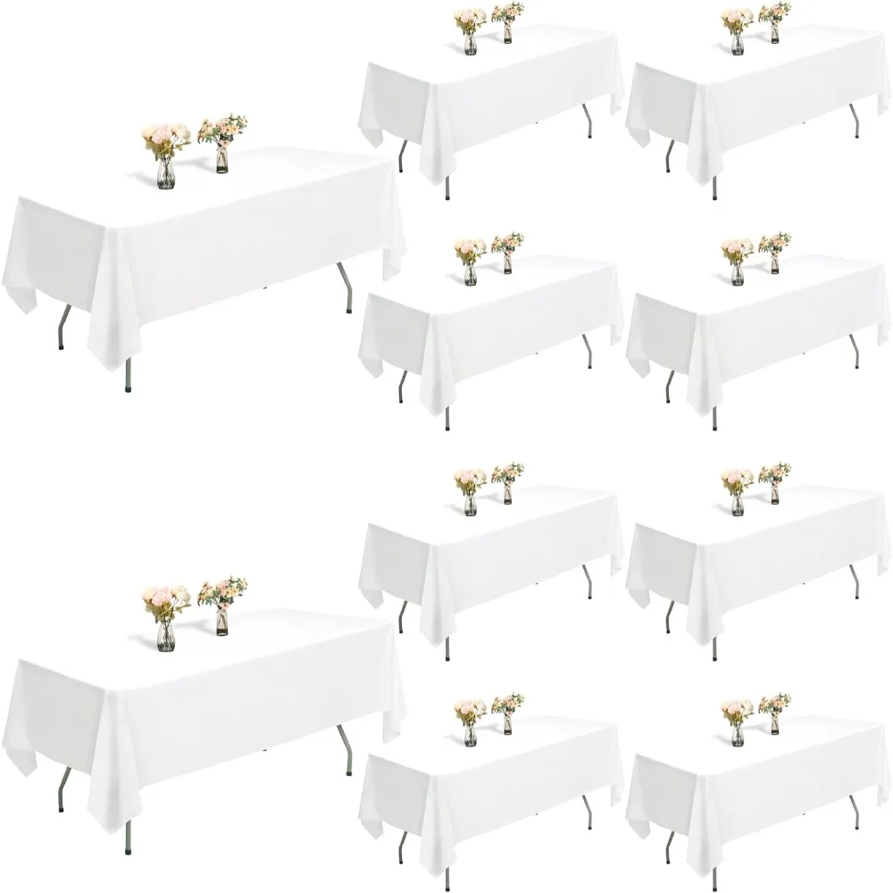

Набор из 10 белых сверхпрочных прямоугольных скатертей из полиэстера для столов на 8 футов, 60 x 126