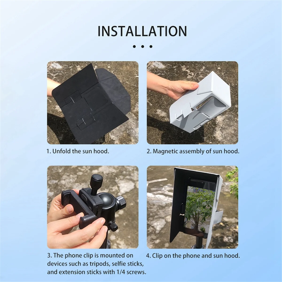 【New User Coupon】Foldable Sunhood Magnet Sun Hood Magnetic Sunshade for Mobile Phone Smartphone Black