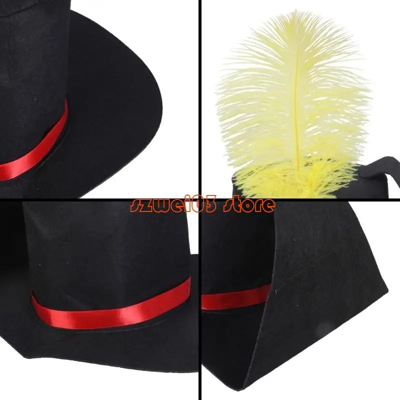 D46C Versatile Black Christmas Hat with Feathered Detailing for Caroler Snowman