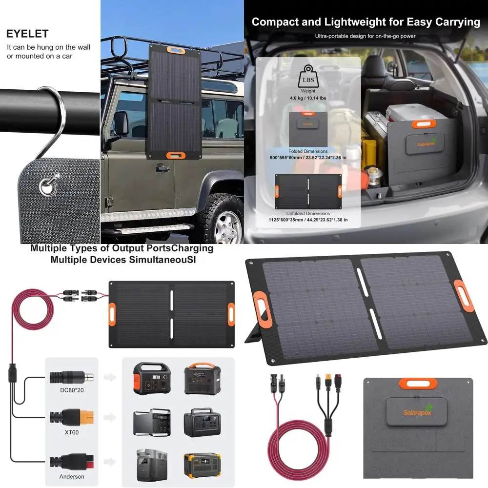 

100W Portable Solar Panel - IP67 Waterproof, 23.5% Efficient, Multi-Port Output for Camping & RV