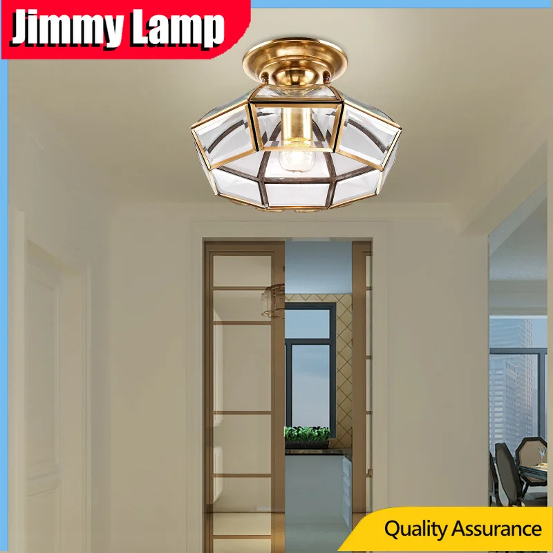 

American Classic Copper LED Ceiling Lamp Copper Ceiling Decoration Light Study Corridor Living Space Illumination Home Lighting