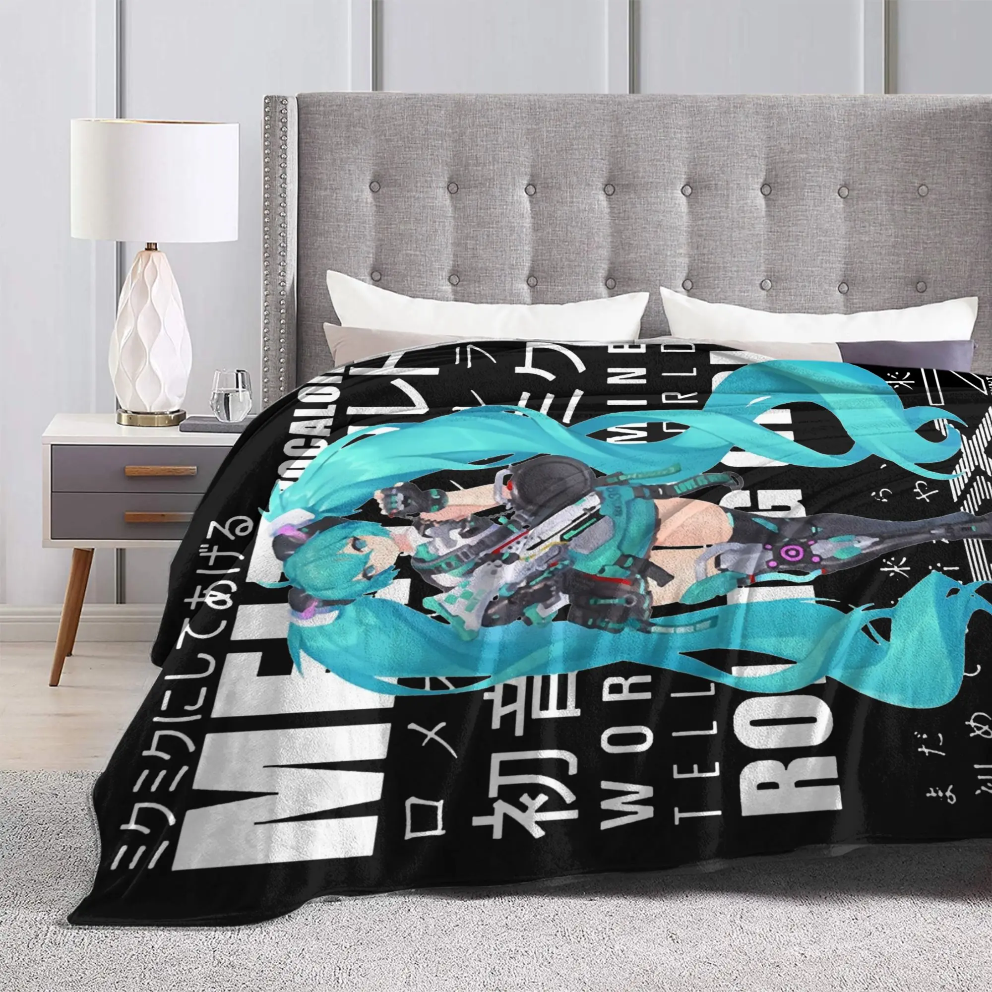 بطانية رمي الصوف للفتيات من Hatsunes Mikus Vocaloid لغرفة النوم والأريكة، سجادة سرير فائقة النعومة،