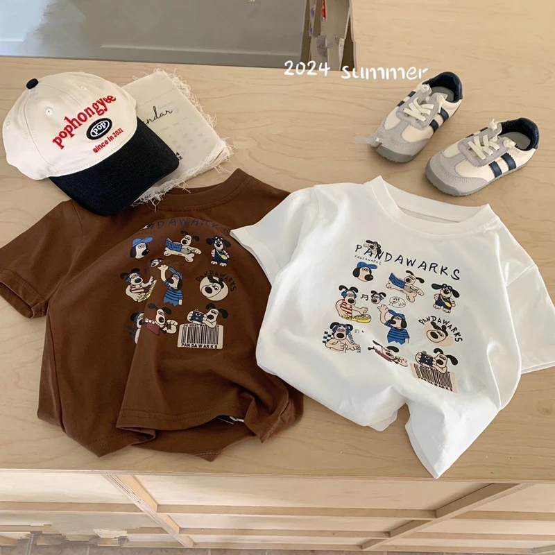 Cartoon Pattern Kids T-shirt Summer Children Clothing Boutique Fashion Girl Boy Short Sleeve Tops Tees Popular Brand T Shirts