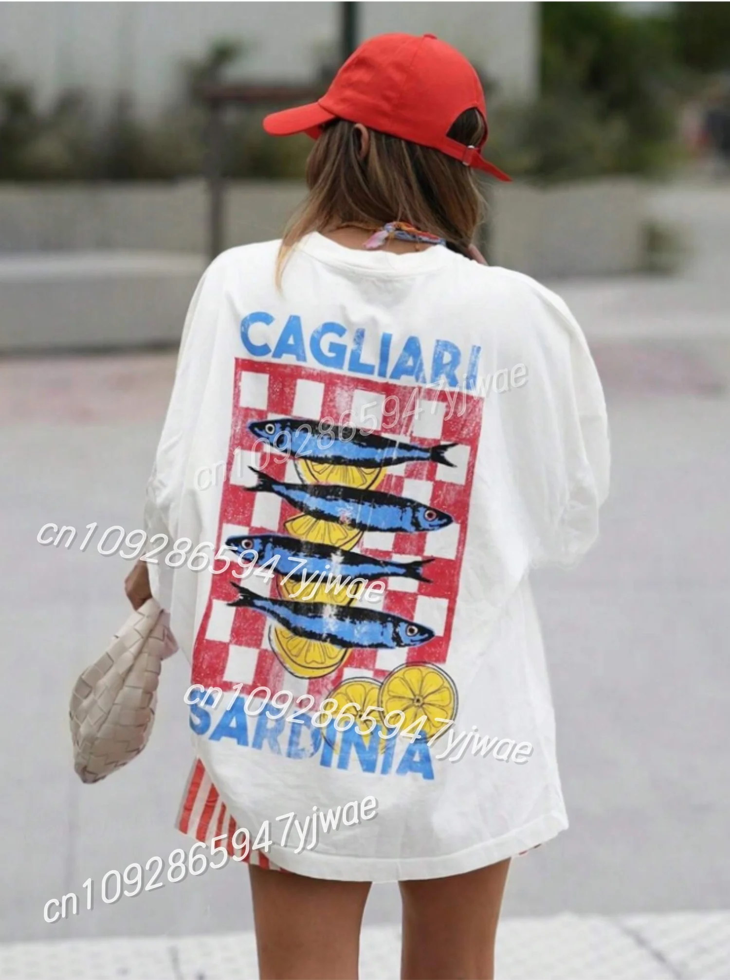 2025 frauen Sardine Gedruckt Harajuku Beliebte Casual Sommer lebensmittel Grafik T Shirts Straße tragen frauen Kleidung Y2k T tops