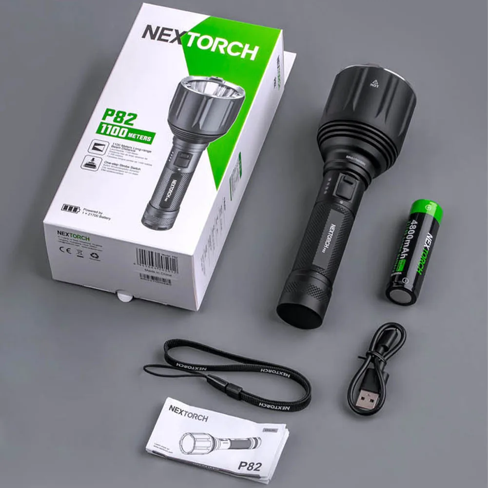 NEXTORCH P82 1100m Long Beam Throw LED Tactical Flashlight, High Density White LED Emitter 1200 Lumen,21700 Battery Rechargeable