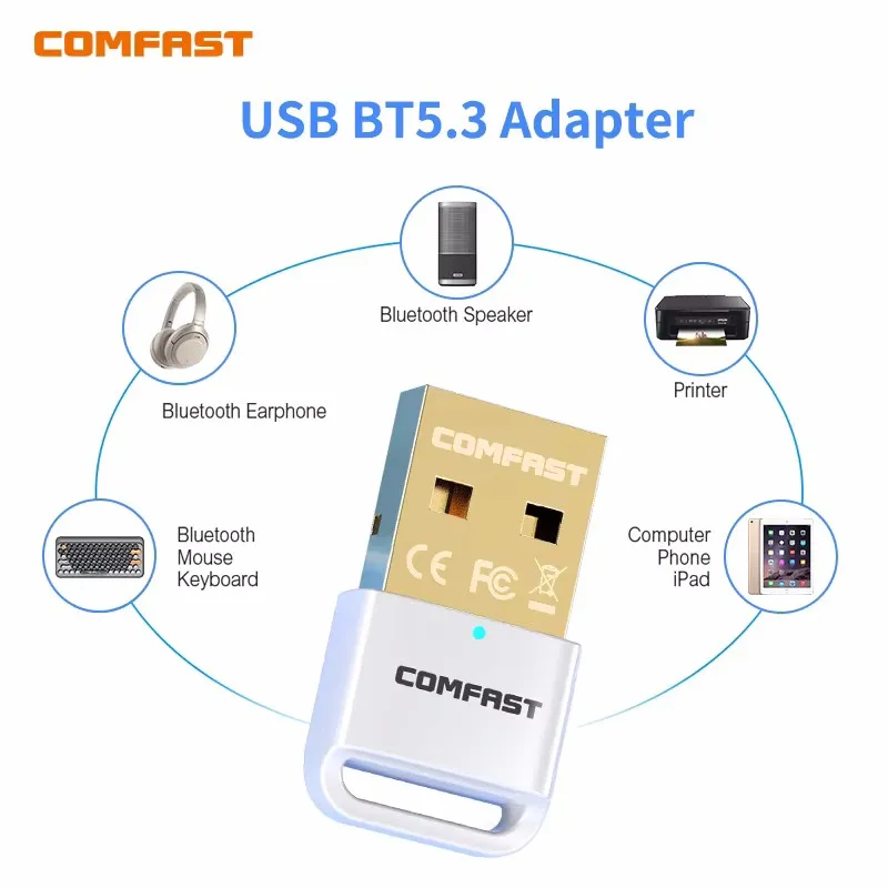 COMFAST Bluetooth 5.3 USB Adapter Single Antenna 20M Range ATS2851 Chip Wireless Bluetooth Dongle Support Multi-device