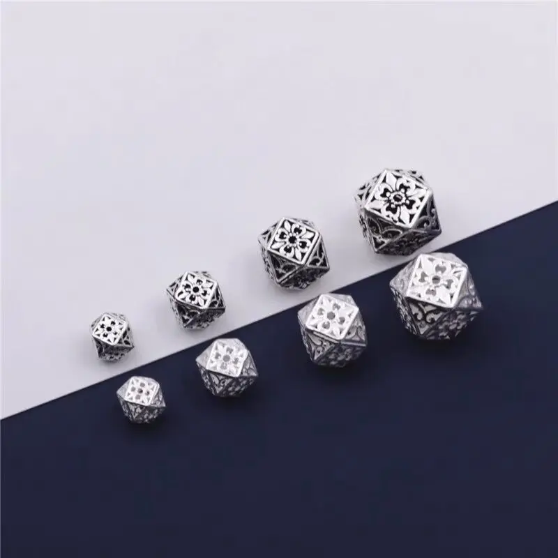 1pc 100% 925 Sterling Silver Vintage Hollow Flower Space Beads Craft Handmade Charm S925 Silver Loose Beads DIY Jewelry Making