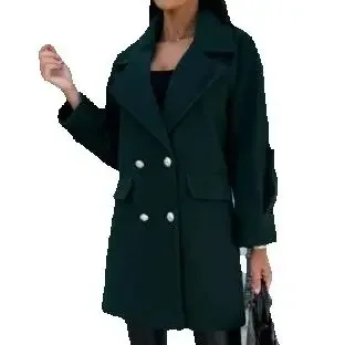Winter Top Fashion Versatile Double Breasted Woolen Coat Women's Wear Temperament Commuting Female Elegant Long Sleeve Overcoat