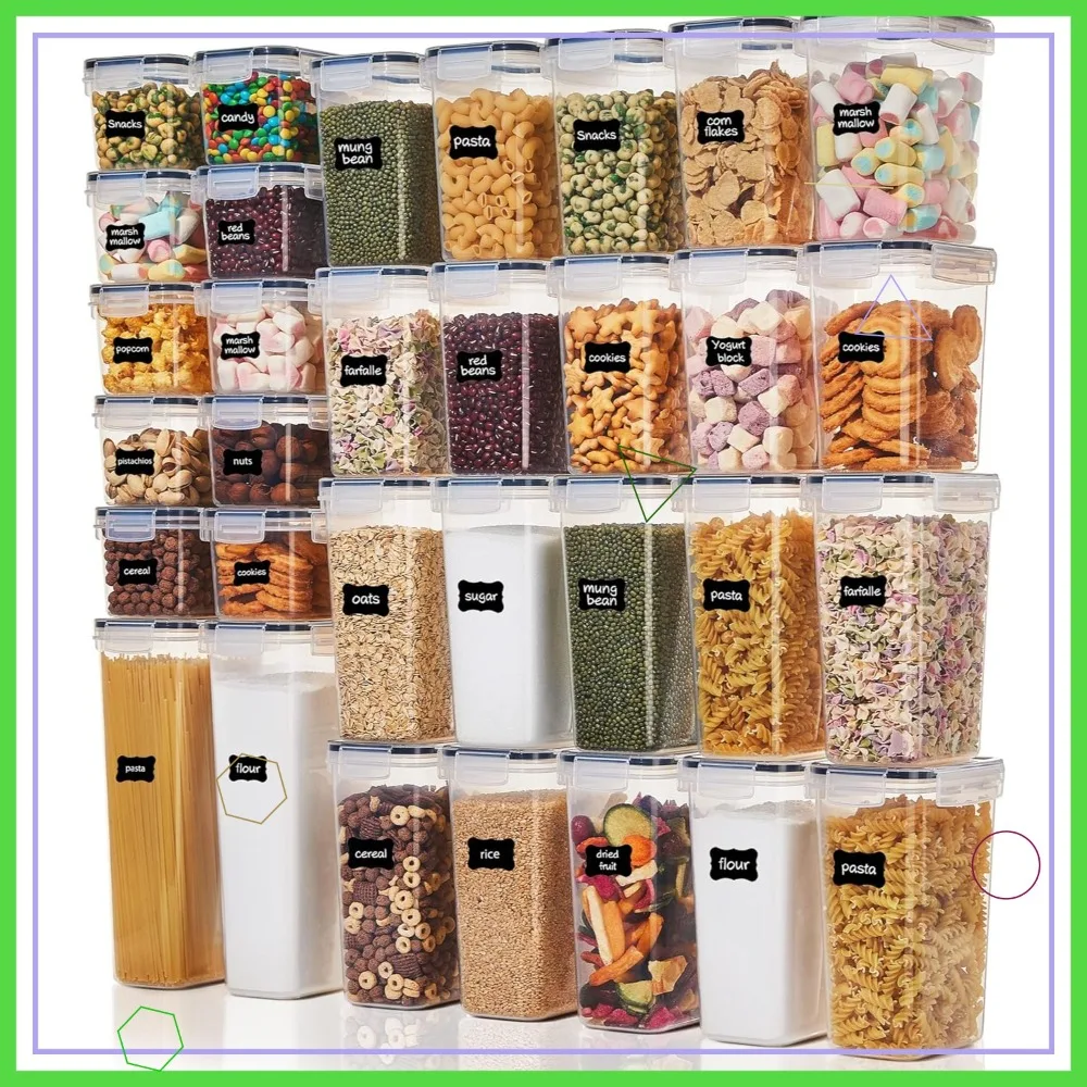 

32-Piece Airtight Food Storage Containers Set, BPA-Free Plastic Kitchen Canisters with Lids for Cereal, Dry Food, Flour, Sugar