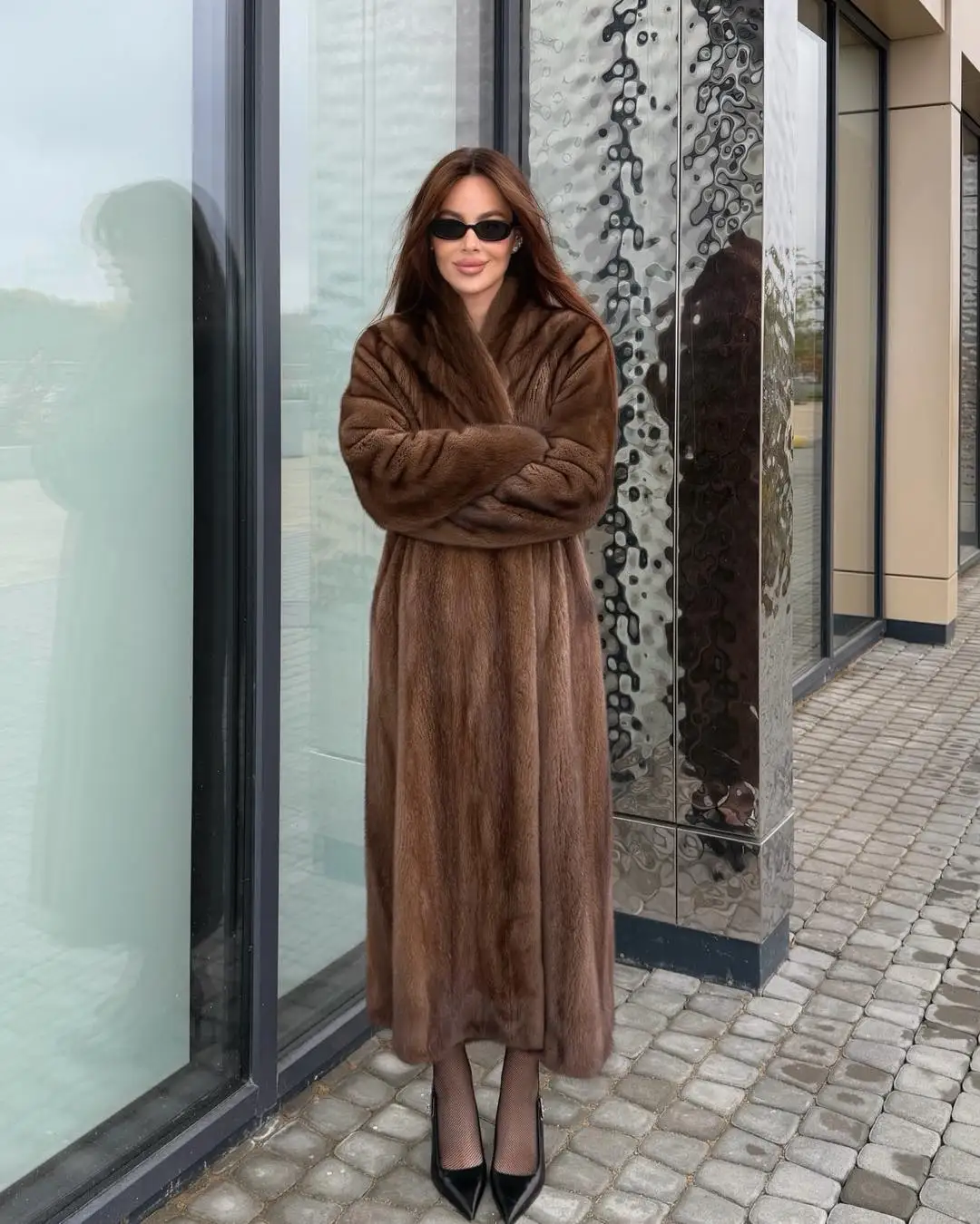 Luxury Faux Fur Maxi Coat Chic Open Front Stand‑collar Long Sleeve Oversized Outerwear Winter Women Fashion Autumn Warm 2026 New