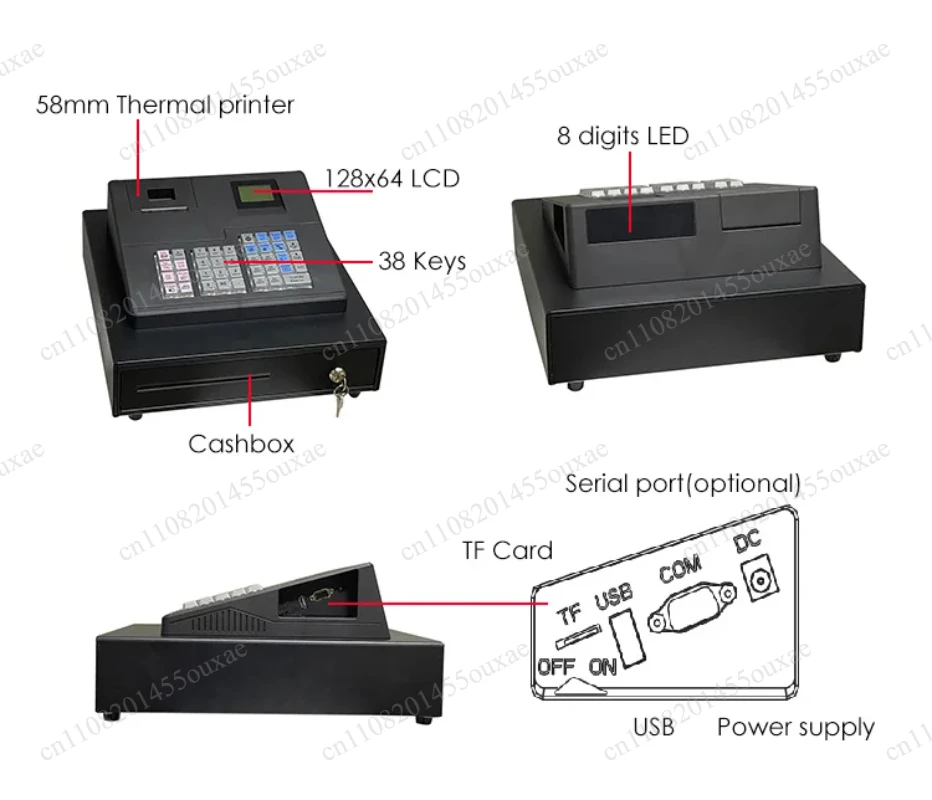 Desktop All In One POS Terminal ECR600 Cash Register Machine Equipped With 8 Digits LED Customer Display