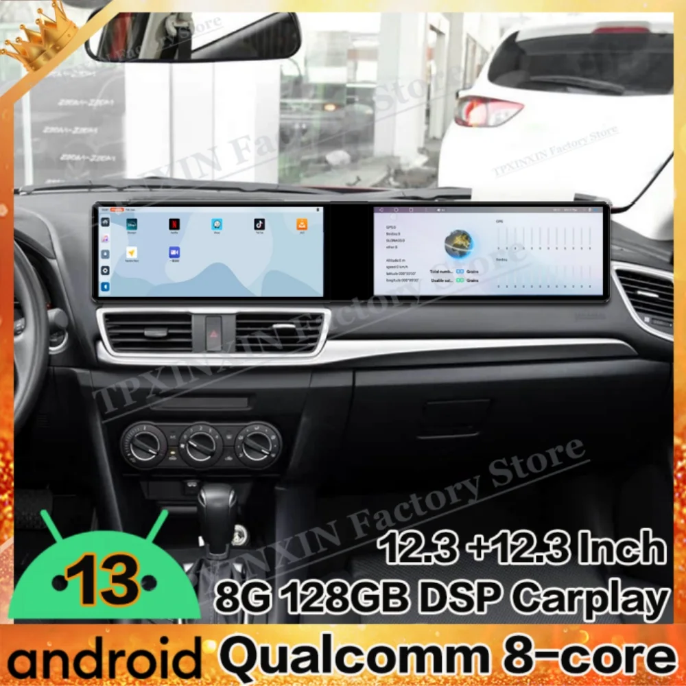 Dual Screen Interaction Android Auto For Mazda Axela 2014~2019 Multimedia GPS Navigation Car Radio Stereo Receiver IPS Head Unit