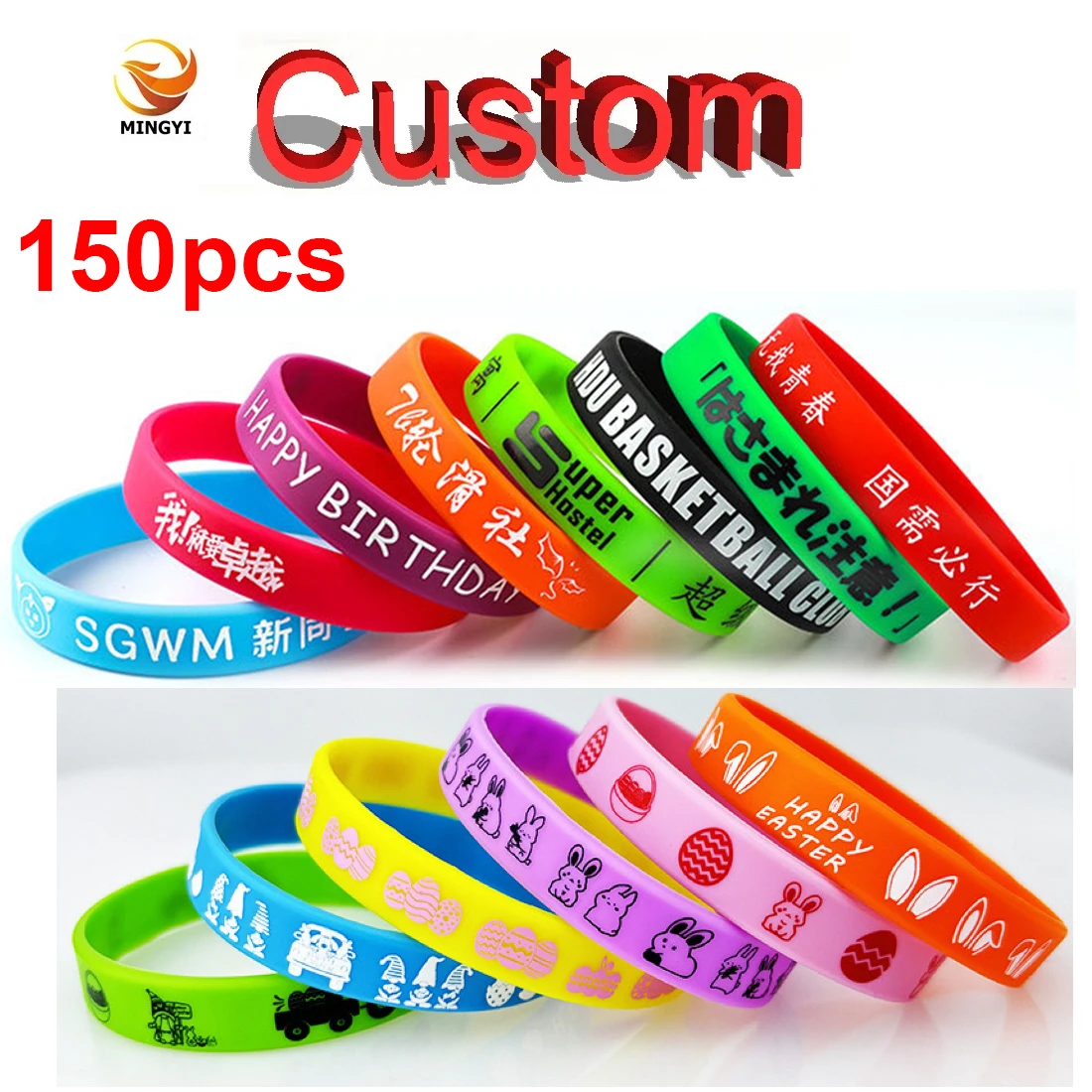 

150PCS Customizable Silicone Bracelets Printed Custom Wristband Personalized Band with Logo Text