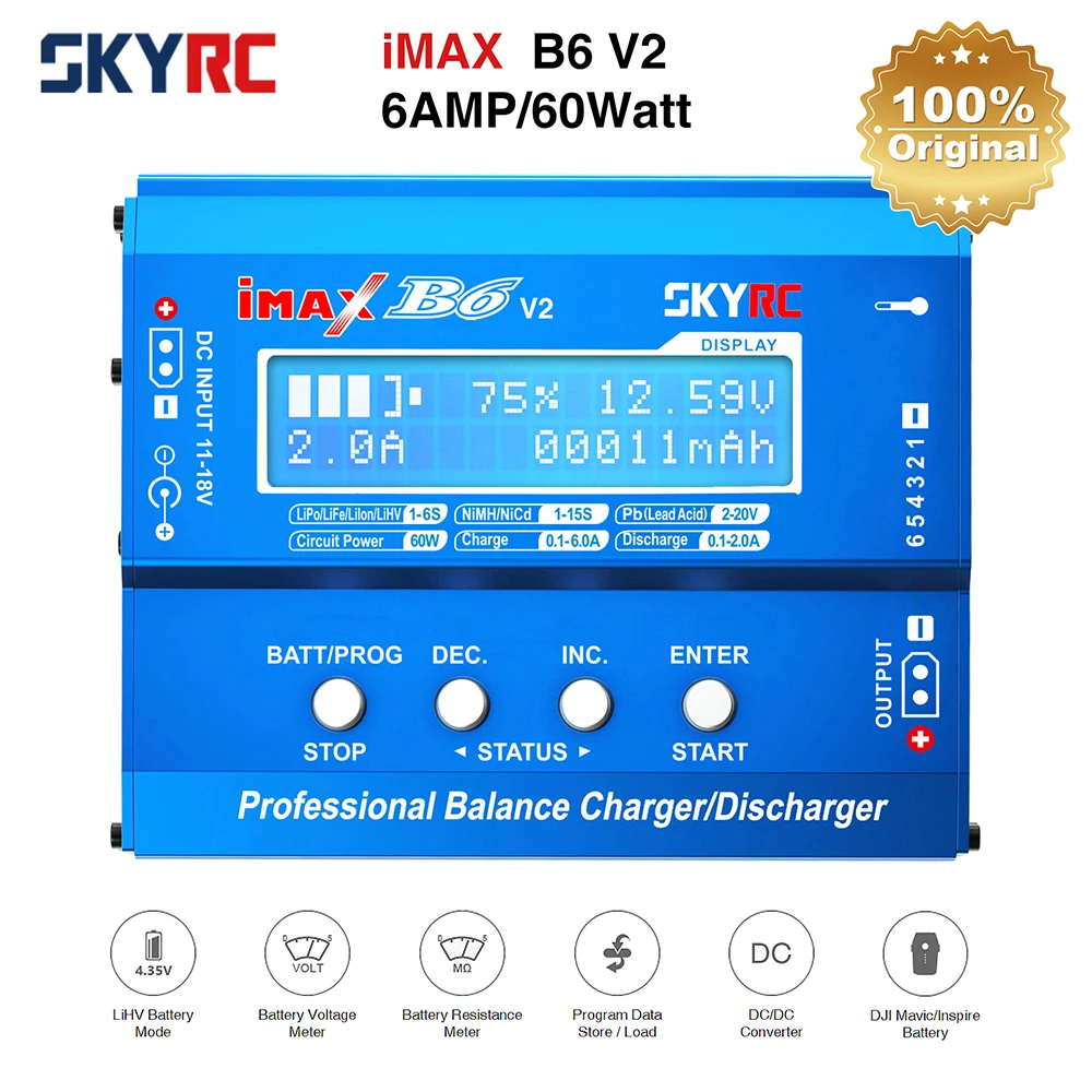 Оригинальное балансирующее зарядное устройство SKYRC IMAX B6 V2 6A 60 Вт, зарядное устройство Dis для аккумуляторов DJI Mavic/Inspire