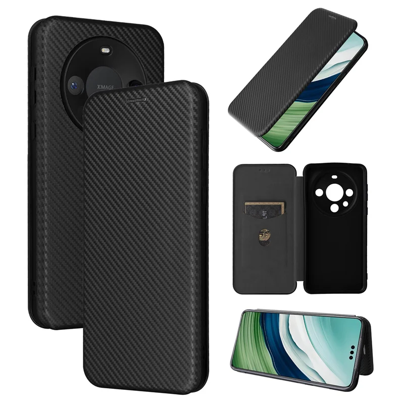 For Huawei Mate 60 Pro 5G Luxury Flip Carbon Fiber Skin Magnetic Adsorption Protective Case For Huawei Mate60 Pro Phone Bags