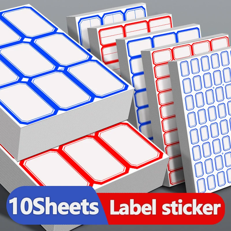 

10PCS Self-Adhesive Office Stickers Red/Blue for Student's DIY Blank Name Stickers Creativity Labels for School Supplies