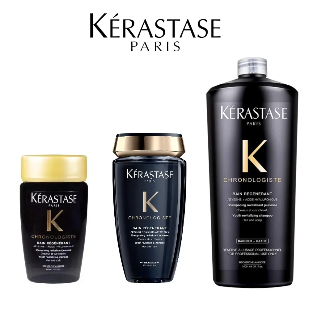 Kerastase Chronologiste Champú regenerador 80 ml/250 ml/1000 ml, para tipos de cabello opaco y sensibilizado, hidrata y fortalece el cuidado del cabello