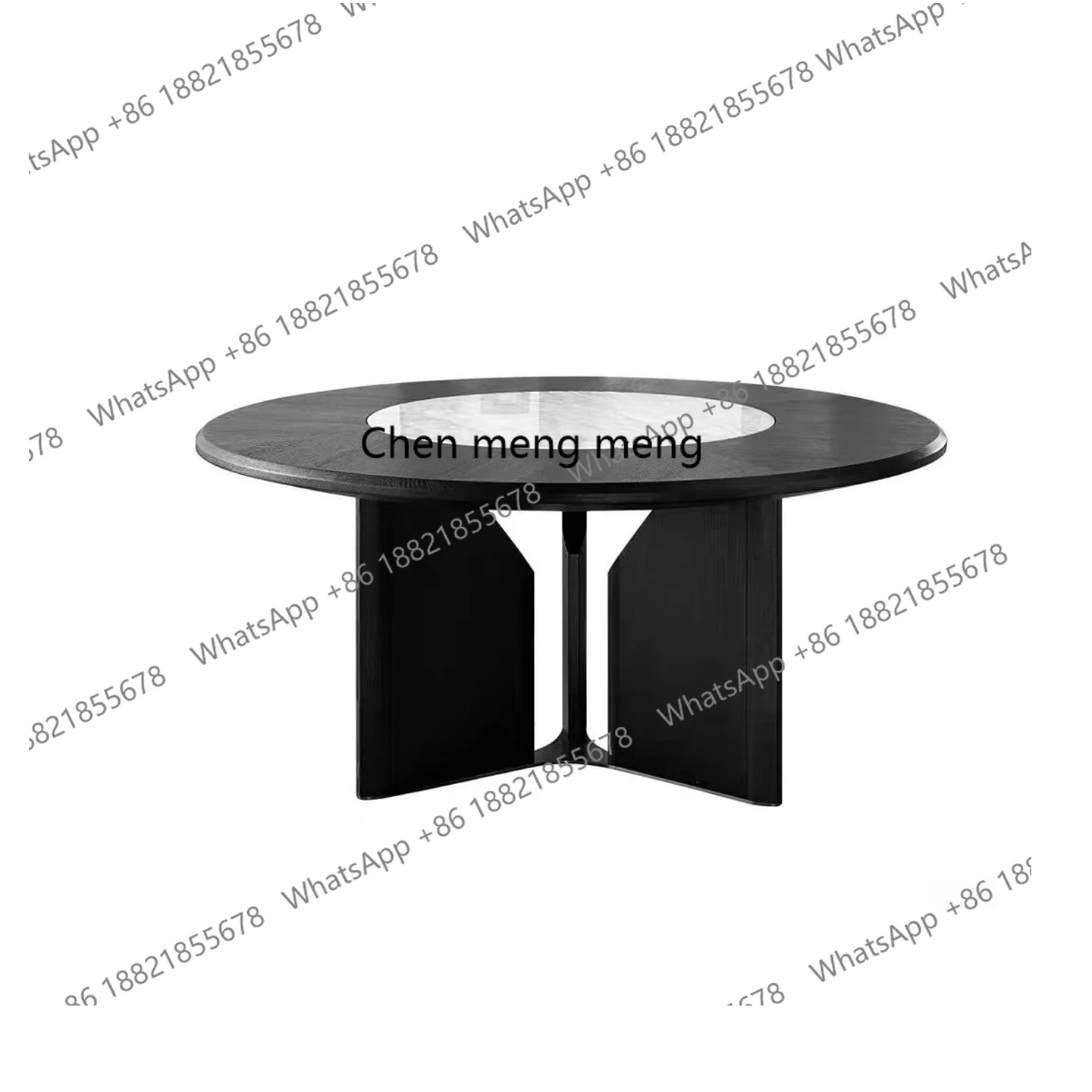 Italian Minimalist Round Art Designer Style High-End Wabi-Sabi Retro Embedded Rock Plate Turntable Solid Wood Dining Table